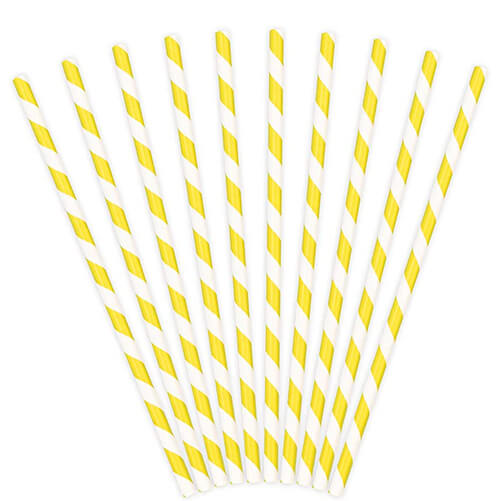10 Stück Papierstrohhalme, gelb & weiß