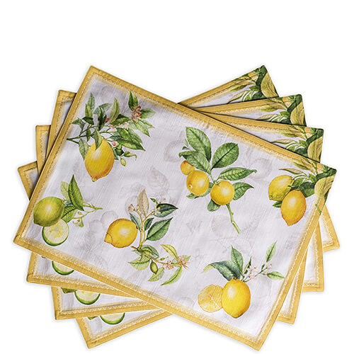 4 Tischsets aus Baumwolle mit Zitronen-Muster