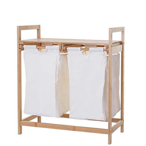Wäschesammler aus Bambus, weiß