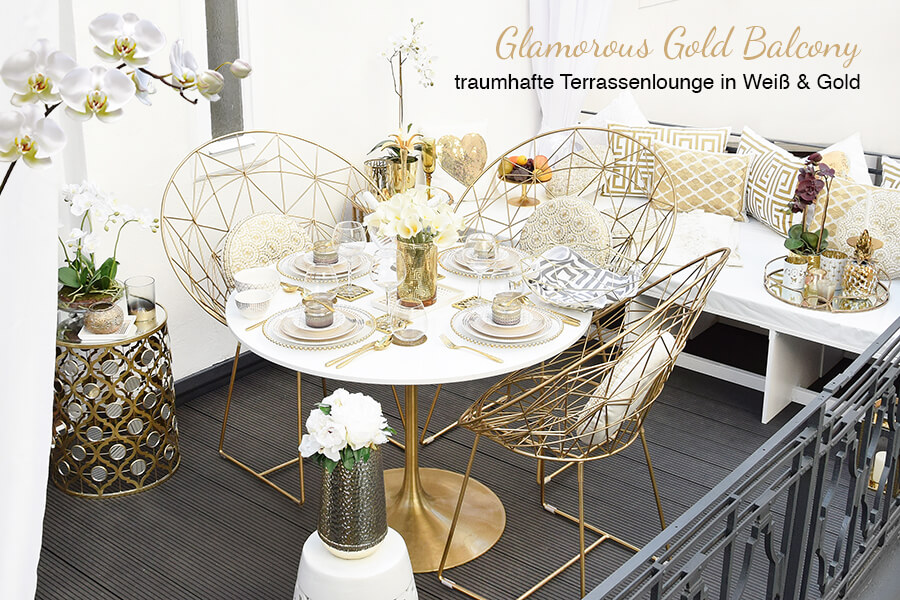 Glamorous Gold Balcony - Terrassenlounge in Weiß & Gold