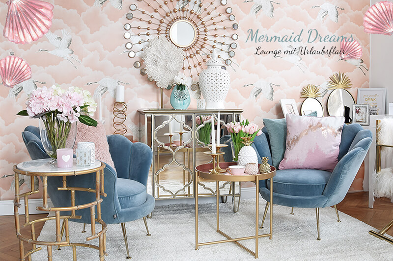 Mermaid Dreams - Wohnzimmer-Lounge in Rosa & Türkisblau