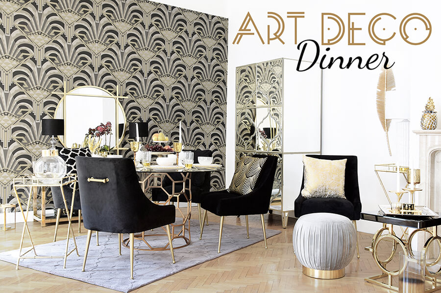 Art Déco-Dinner - Prunkvolles Esszimmer in Gold & Schwarz