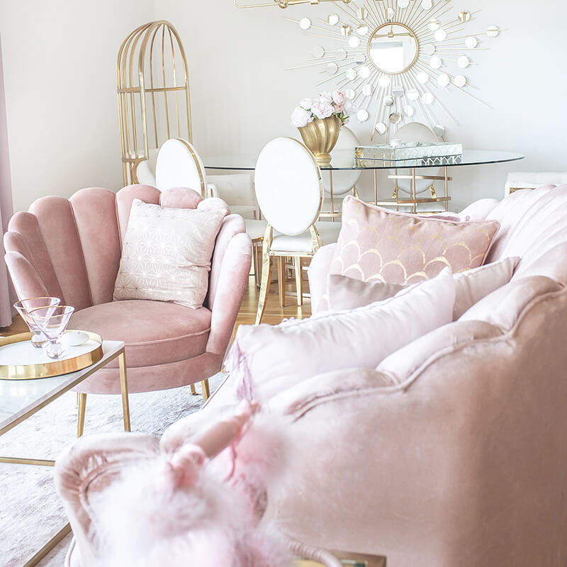 Shades of Pink! Wohnzimmer in rosa Samt