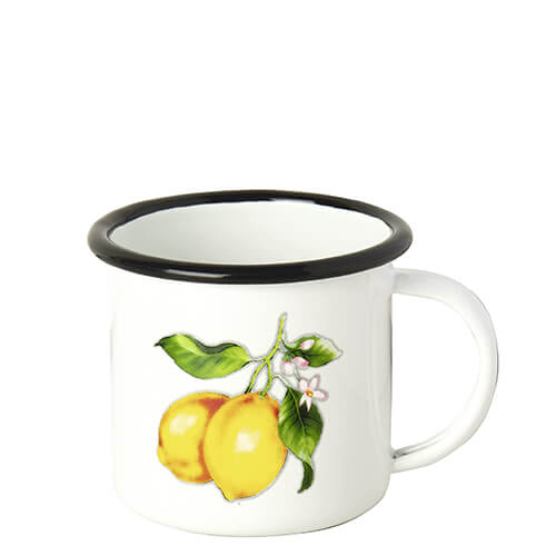 süßer Emaille Becher mit Zitronen-Motiv
