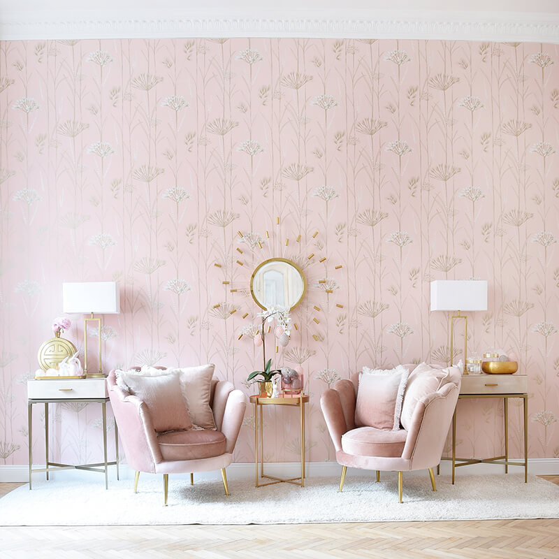 Velvet-Lounge aus rosa Muschelsesseln