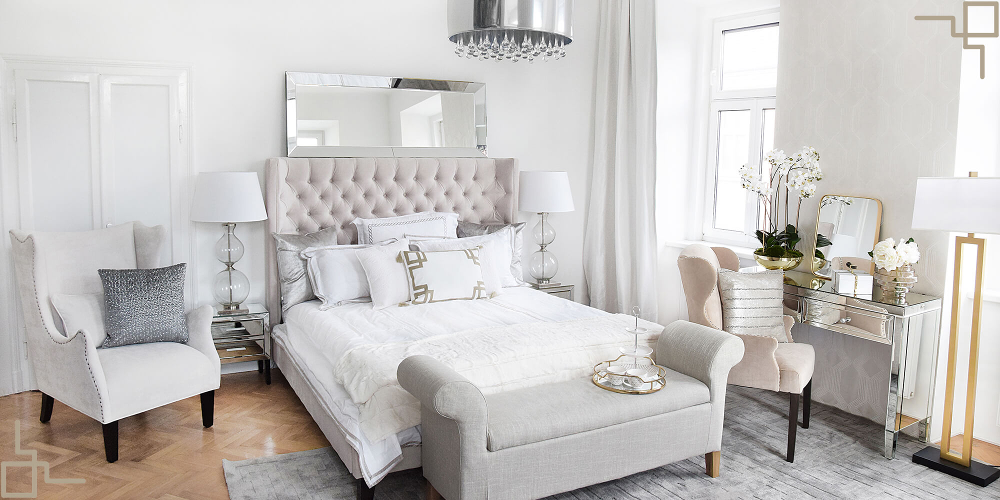 Get the Look: Luxury Pearl White Bedroom