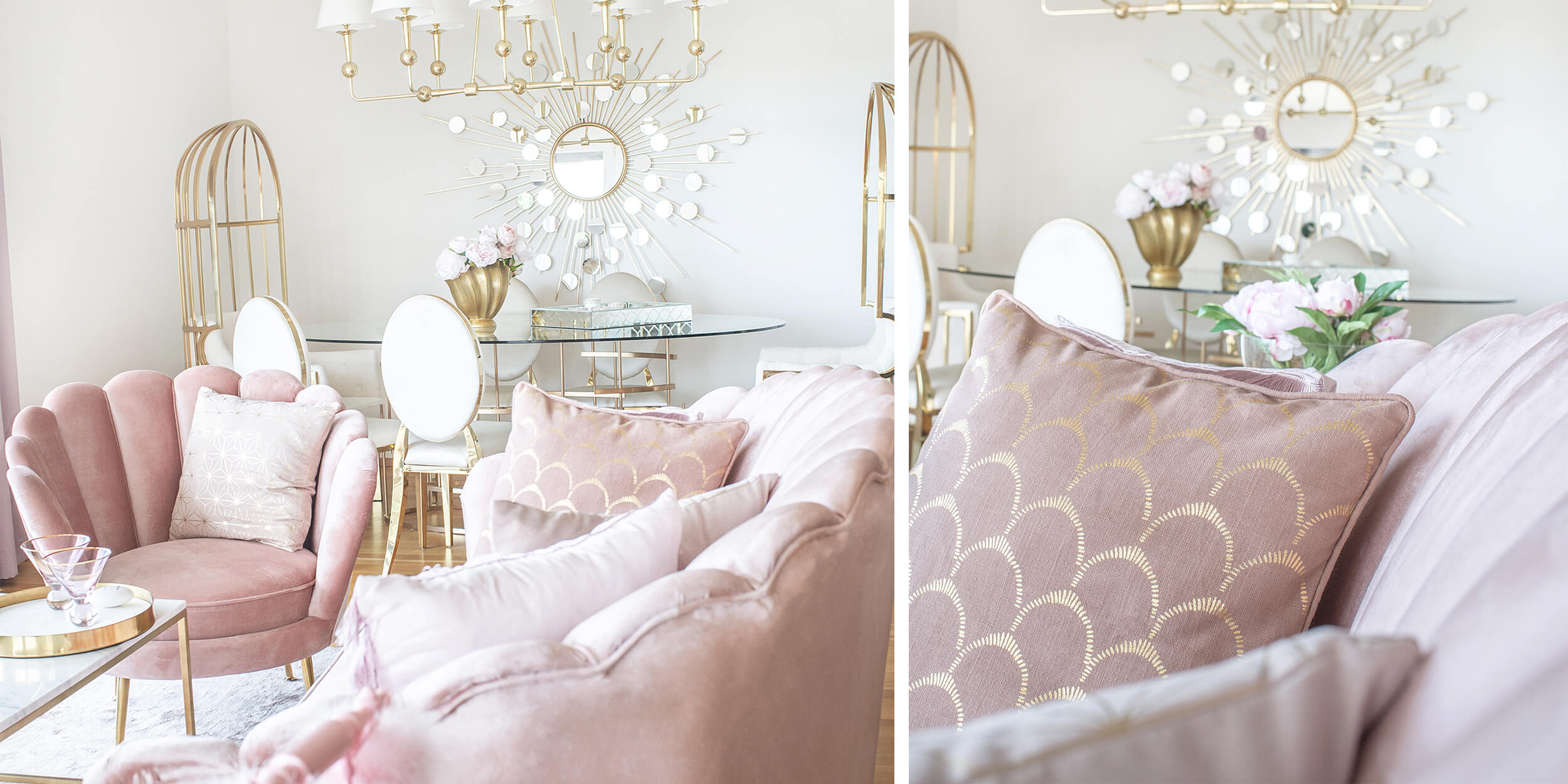 Shades of Pink! Wohnzimmer in rosa Samt