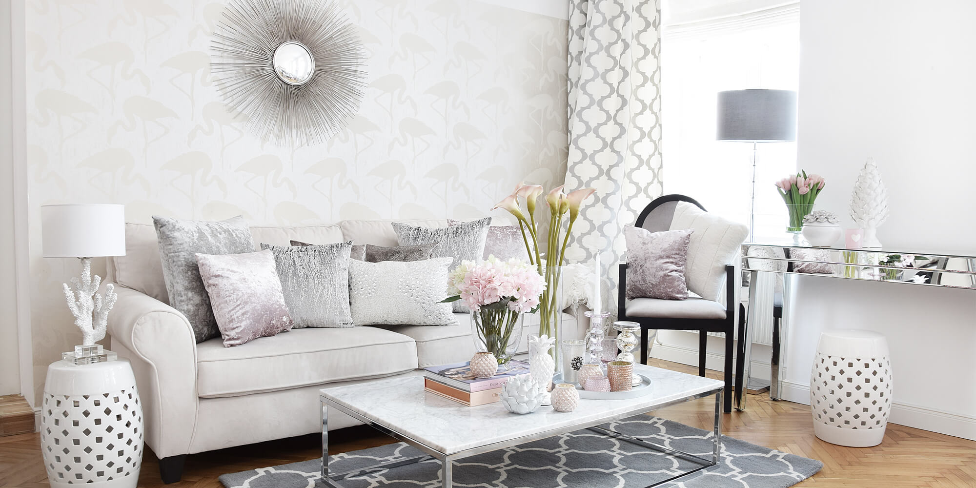 wohnzimmer-look in rosa, weiß & silber - #instashop