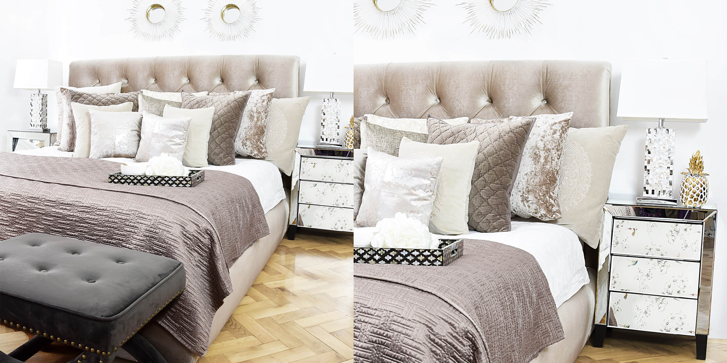 Samt-Schlafzimmer in Beige & Taupe