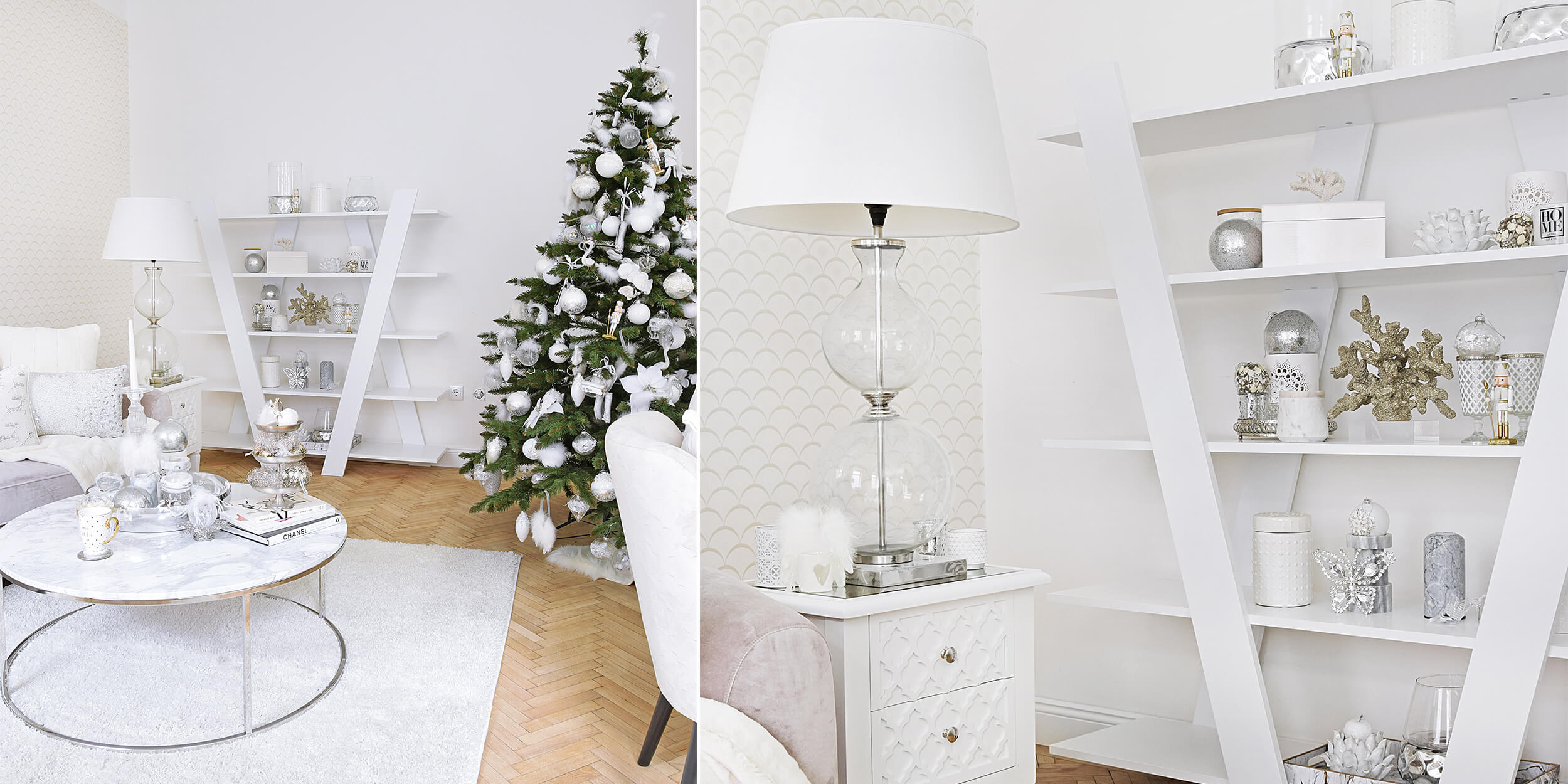 Silver & White – Weihnachtliche Regal-Deko 