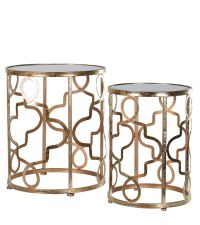 zwei runde Beistelltische im orientalischen Stil mit Lochmuster gold