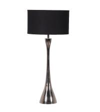 elegante hohe Tischlampe mit Säulenfuß aus Chrom Lampenschirm schwarz