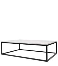 rechteckiger Couchtisch Tischplatte aus weißem Marmor Füße aus Metall schwarz