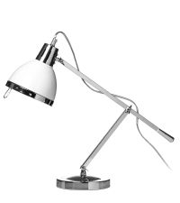 schwenkbare Schreibtischleuchte aus Chrom mit weißem Lampenschirm