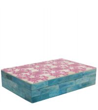 verspielte Schmuckdose Aufbewahrungsbox aus Horn mit Blumenmuster pink & türkis