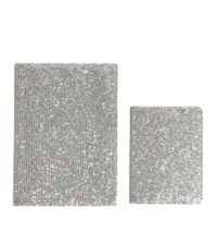 schimmerndes Glitter Notiz- & Adressbuch 2er-Set silber glatt