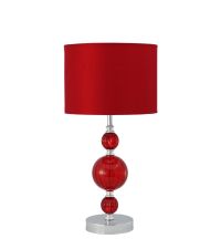 Tischlampe rot mit gerilltem Glaskugelfuß und Chromsockel
