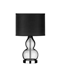 kleine Tischlampe mit getöntem Glasfuß und Chromsockel Lampenschirm schwarz