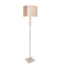 elegante Stehlampe mit drei Glaskugeln in Antik-Optik und Chromfuß Lampenschirm champagnerfarben