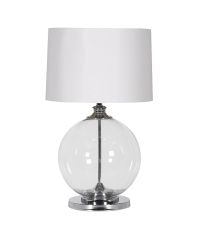 Tischlampe mit rundem Glasfuß aus klarem Glas Lampenschirm weiß