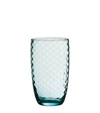 türkis-blau schimmerndes Trinkglas mit erhabener Struktur groß