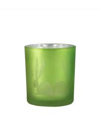 kleines frühlingshaftes Teelichtglas mit Hasenmotiven grün