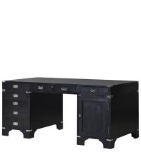 edler großer Schreibtisch im Koffer-Style matt schwarz mit Chromgriffen
