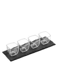 4 Glasschalen auf schmalem Tablett aus Schieferstein dunkelgrau / anthrazit