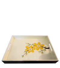 handbemaltes Tablett mit gelben Blüten beige & schwarz