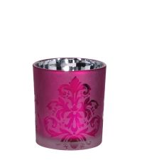 Teelichtglas frozen pink mit Damastmuster