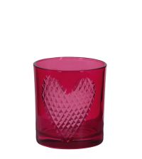 Teelichtglas mit Herzmotiv pink