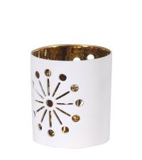 großes Teelichtglas mit Lochmuster in Sternform matt weiß & gold TLG051