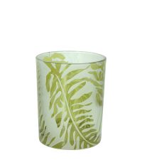 großes Teelichtglas mit Blättermuster grün