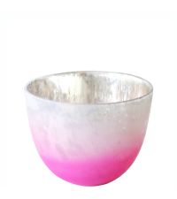 großes Teelichtglas Windlicht weiß & pink in Antik-Optik