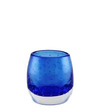 kleines Teelichtglas aus massivem Glas mit Blasen dunkelblau