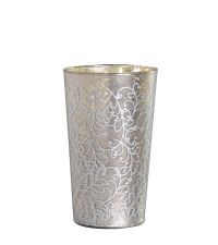 elegantes festliches Teelichtglas in Antik-Optik mit Rakenmuster taupe & silber