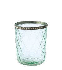 großes Teelichtglas / Windlicht von Lisbeth Dahl mit Harlekin-Muster mint