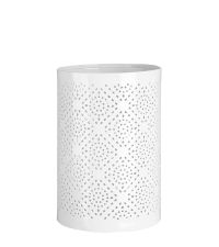 großer Teelichthalter mit geometrischem Lochmuster in weiß