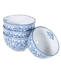 Müslischale mit Blumenmuster weiß & dunkelblau