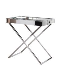 verspiegelter Tabletttisch mit gekreuzten Chromfüßen