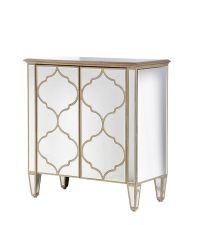 kleines verspiegeltes Sideboard Art-Deco mit goldener geometrischer Verzierung