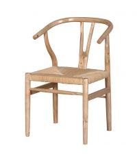 Essplatzstuhl Wishbone aus Birkenholz mit gewebter Sitzfläche aus Seilen