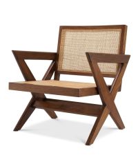 moderner Armlehnstuhl von Eichholtz aus braunem Holz mit Rattan-Bespannung