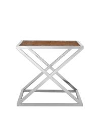 moderner Beistelltisch oder Nachttisch mit gekreuzten Chromfüßen & gemusterter Oberfläche aus Holz