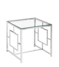 eleganter Beistelltisch oder Nachttisch mit geometrischem Rahmen mit Lochmuster, silber