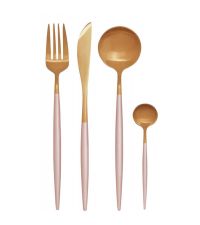 16-teiliges zartes Besteck-Set aus Edelstahl, rosa & gold