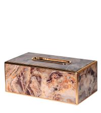 Kleenex-Box aus Glas in Marmor-Optik, cognacfarben & gold