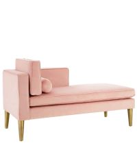 zierliche Chaiselongue mit rosa Samtbezug & goldenen Metallbeinen
