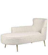 Chaiselongue mit naturfarbenem Bouclé-Bezug & goldenen Metallfüßen