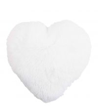 weißes Dekokissen aus Kunstfell in Herzform mit kuschlig weicher Oberfläche